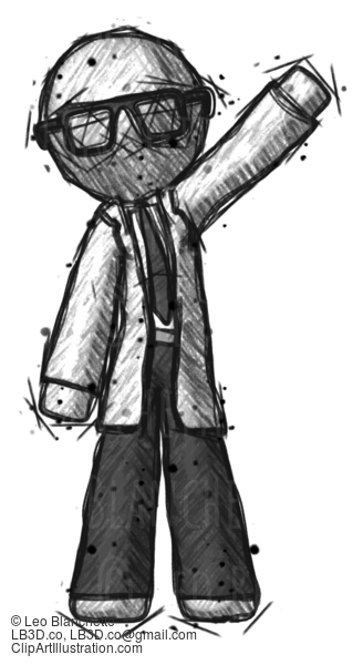 Sketch Doctor Scientist Man Waving Emphatically With Left Arm #310