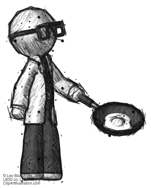 Sketch Doctor Scientist Man Frying Egg In Pan Or Wok Facing Right #315