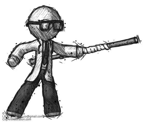 Sketch Doctor Scientist Man Bo Staff Pointing Right Kung Fu Pose #318