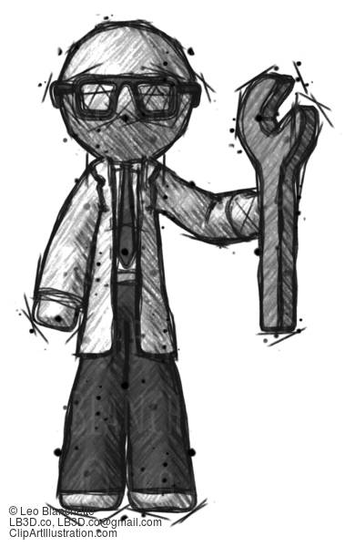 Sketch Doctor Scientist Man Holding Wrench Ready To Repair Or Work #320