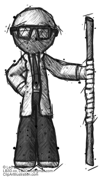 Sketch Doctor Scientist Man Holding Staff Or Bo Staff #324