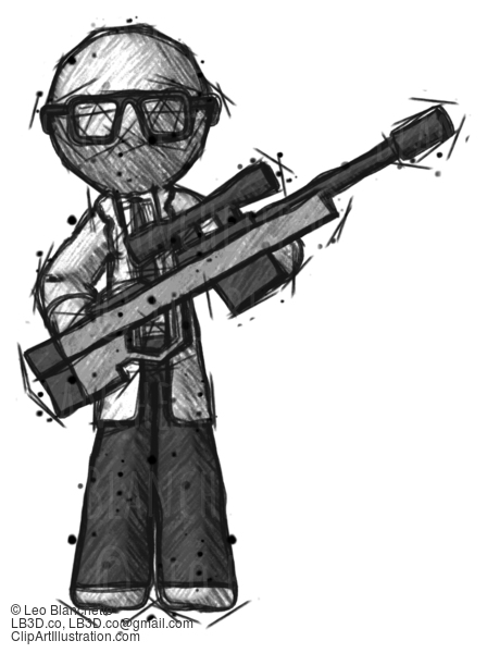 Sketch Doctor Scientist Man Holding Sniper Rifle Gun #327