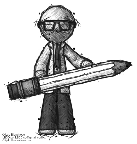 Sketch Doctor Scientist Man Writer Or Blogger Holding Large Pencil #332