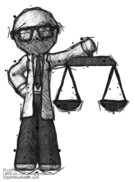 Sketch Doctor Scientist Man Holding Scales Of Justice #334