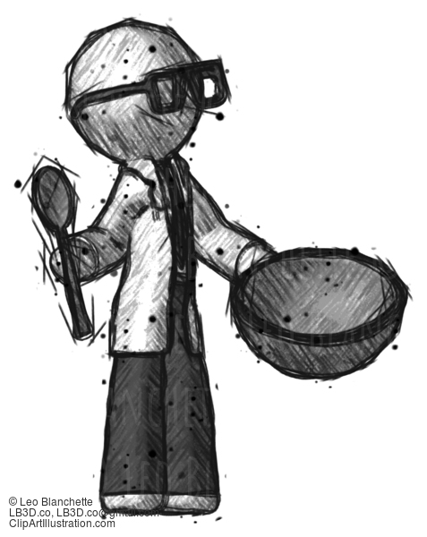 Sketch Doctor Scientist Man With Empty Bowl And Spoon Ready To Make Something #344