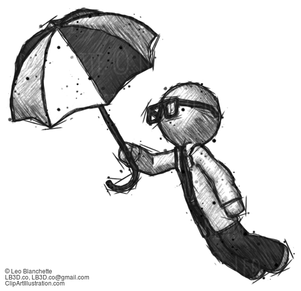 Sketch Doctor Scientist Man Flying With Umbrella #350