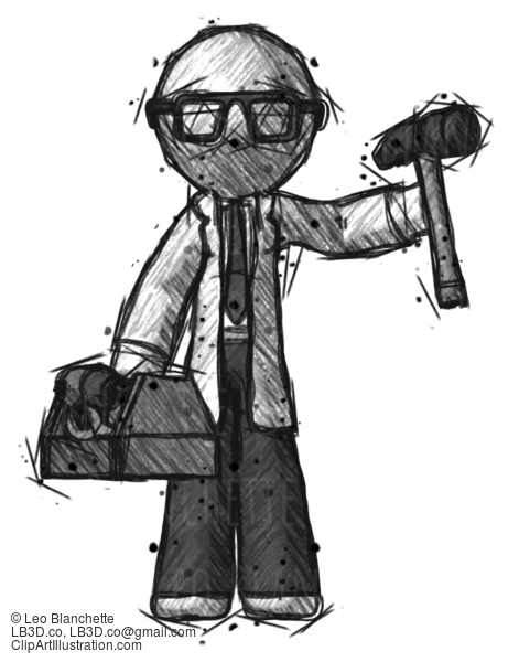 Sketch Doctor Scientist Man Holding Tools And Toolchest Ready To Work #352