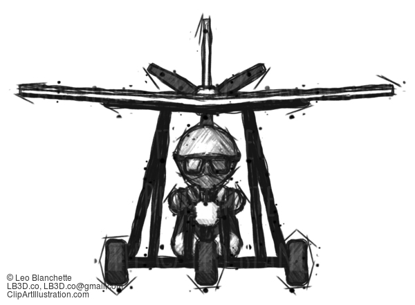 Sketch Doctor Scientist Man In Ultralight Aircraft Front View #357