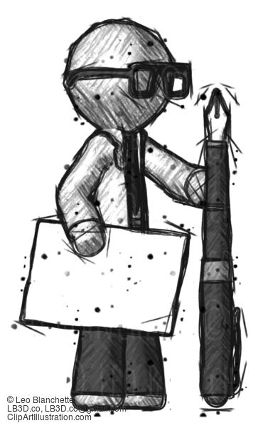 Sketch Doctor Scientist Man Holding Large Envelope And Calligraphy Pen #358