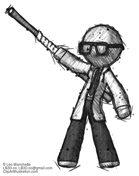 Sketch Doctor Scientist Man Bo Staff Pointing Up Pose #68