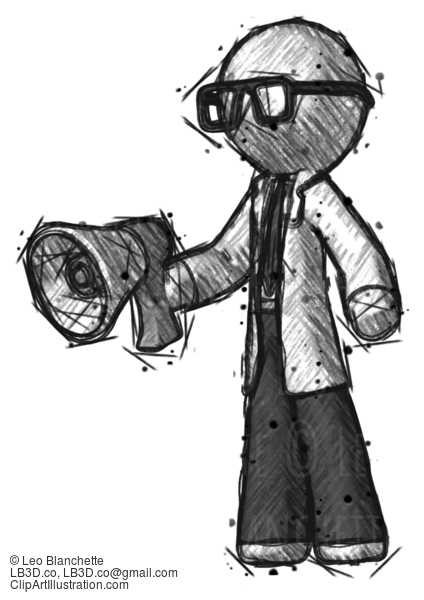 Sketch Doctor Scientist Man Holding Megaphone Bullhorn Facing Right #73