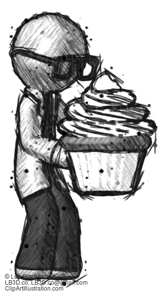 Sketch Doctor Scientist Man Holding Large Cupcake Ready To Eat Or Serve #75