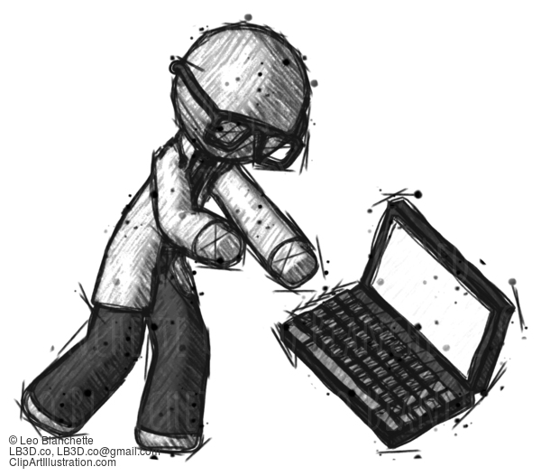 Sketch Doctor Scientist Man Throwing Laptop Computer In Frustration #76