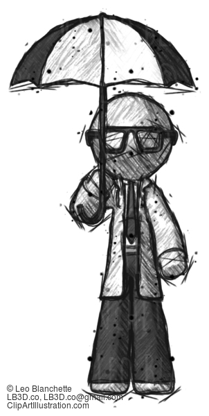 Sketch Doctor Scientist Man Holding Umbrella #78