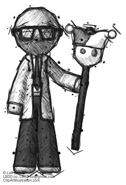 Sketch Doctor Scientist Man Holding Jester Staff #80