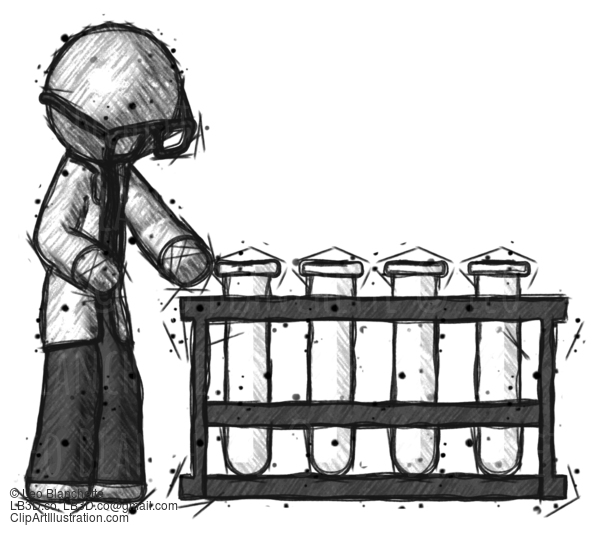 Sketch Doctor Scientist Man Using Test Tubes Or Vials On Rack #84