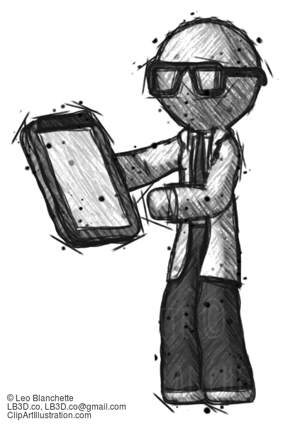 Sketch Doctor Scientist Man Reviewing Stuff On Clipboard #89