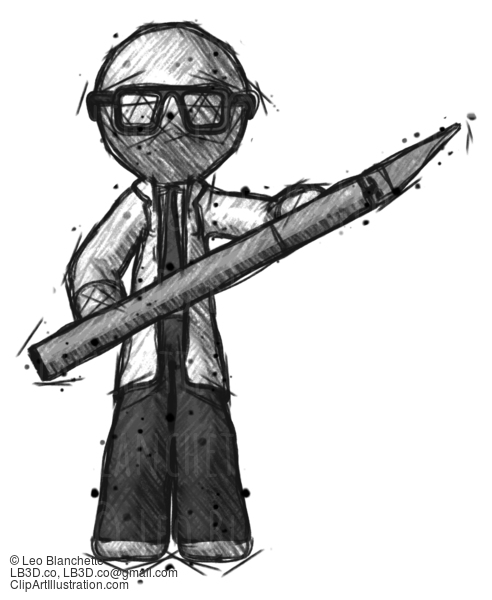 Sketch Doctor Scientist Man Holding Large Scalpel #95