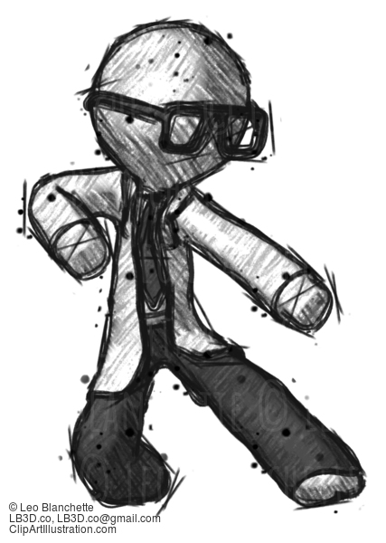 Sketch Doctor Scientist Man Karate Defense Pose Right #96