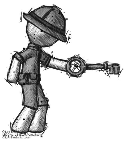 Sketch Explorer Ranger Man With Big Key Of Gold Opening Something #14990