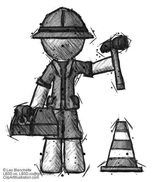 Sketch Explorer Ranger Man Under Construction Concept, Traffic Cone And Tools #14993