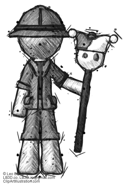 Sketch Explorer Ranger Man Holding Jester Staff #14995