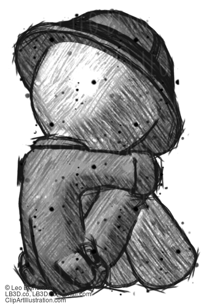 Sketch Explorer Ranger Man Sitting With Head Down Back View Facing Right #14999