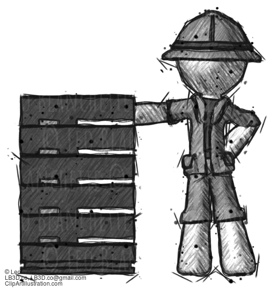 Sketch Explorer Ranger Man With Server Rack Leaning Confidently Against It #15000