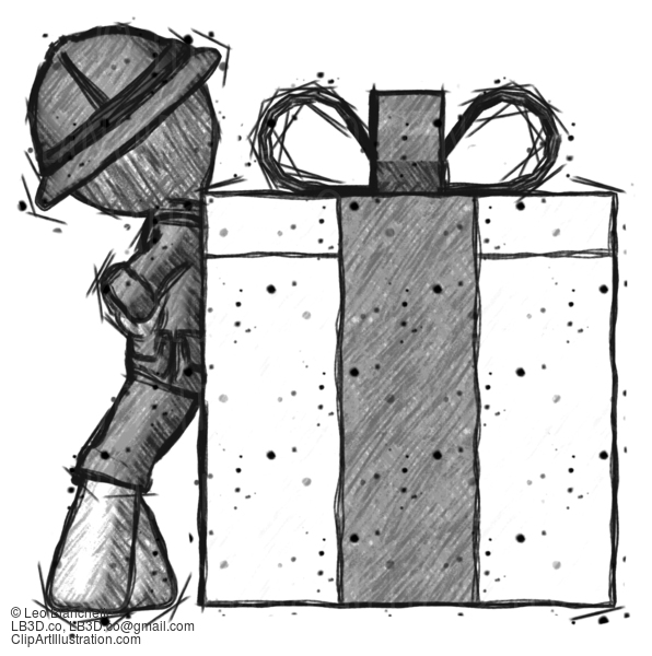 Sketch Explorer Ranger Man Gift Concept - Leaning Against Large Present #15001