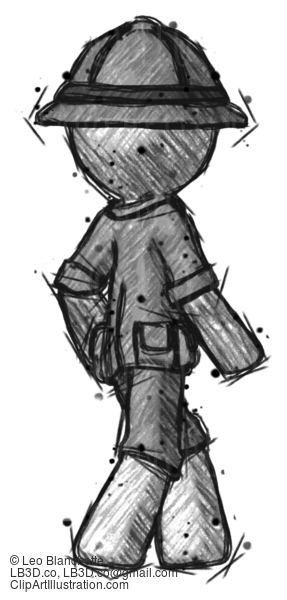 Sketch Explorer Ranger Man Walking Away Direction Right View #15014