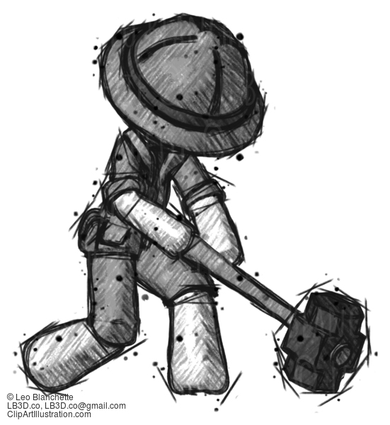 Sketch Explorer Ranger Man Hitting With Sledgehammer, Or Smashing Something At Angle #15015