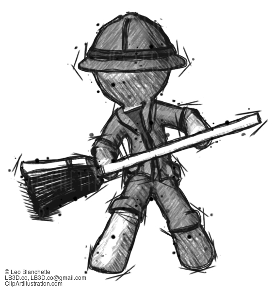 Sketch Explorer Ranger Man Broom Fighter Defense Pose #15025