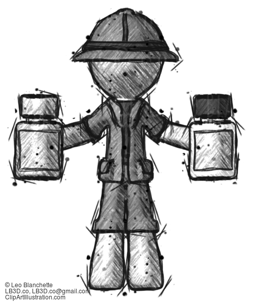 Sketch Explorer Ranger Man Holding Two Medicine Bottles #15026