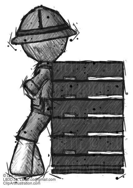 Sketch Explorer Ranger Man Resting Against Server Rack #15032