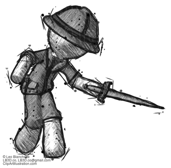 Sketch Explorer Ranger Man Sword Pose Stabbing Or Jabbing #15036