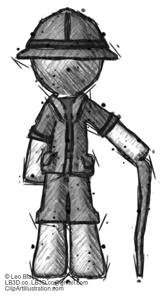 Sketch Explorer Ranger Man Standing With Hiking Stick #15038