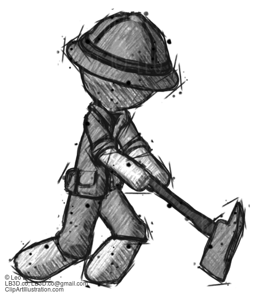 Sketch Explorer Ranger Man Striking With A Firefighter’S Ax #15039