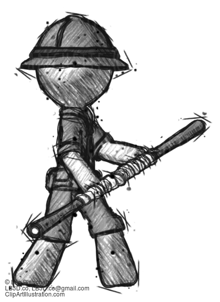 Sketch Explorer Ranger Man Holding Bo Staff In Sideways Defense Pose #15044