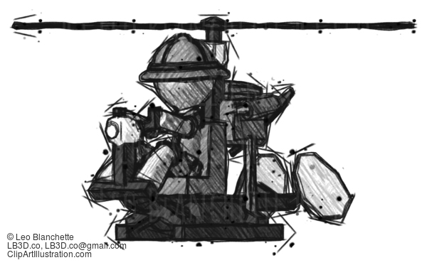 Sketch Explorer Ranger Man Flying In Gyrocopter Front Side Angle View #15047