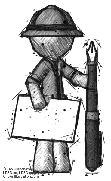 Sketch Explorer Ranger Man Holding Large Envelope And Calligraphy Pen #15048