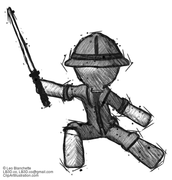 Sketch Explorer Ranger Man With Ninja Sword Katana In Defense Pose #15058