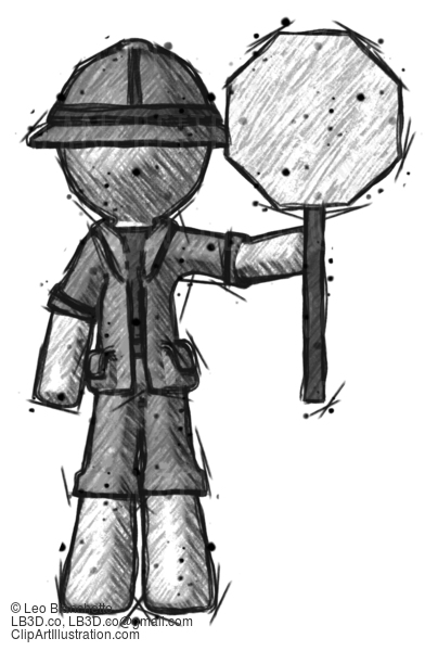 Sketch Explorer Ranger Man Holding Stop Sign #15062