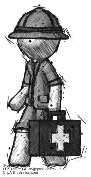 Sketch Explorer Ranger Man Walking With Medical Aid Briefcase To Left #15064