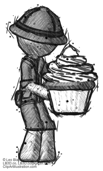 Sketch Explorer Ranger Man Holding Large Cupcake Ready To Eat Or Serve #15065