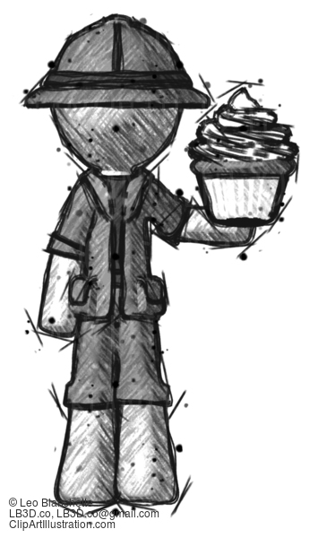 Sketch Explorer Ranger Man Presenting Pink Cupcake To Viewer #15066