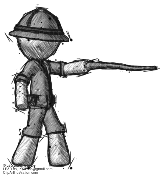 Sketch Explorer Ranger Man Pointing With Hiking Stick #15075