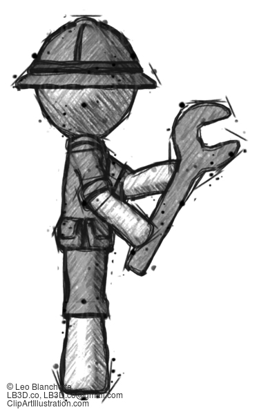 Sketch Explorer Ranger Man Using Wrench Adjusting Something To Right #15078