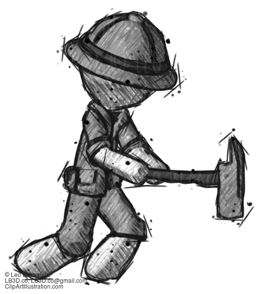 Sketch Explorer Ranger Man With Ax Hitting, Striking, Or Chopping #15080