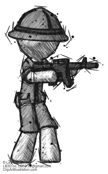 Sketch Explorer Ranger Man Shooting Automatic Assault Weapon #15082