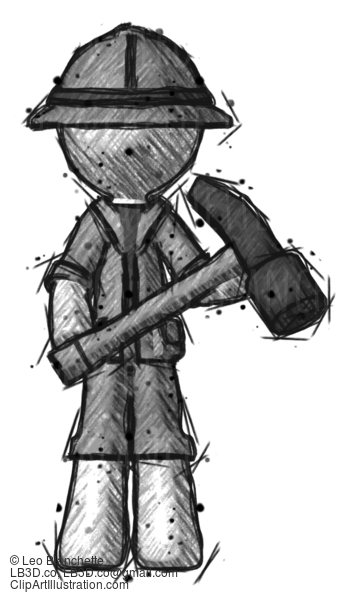 Sketch Explorer Ranger Man Holding Hammer Ready To Work #15086